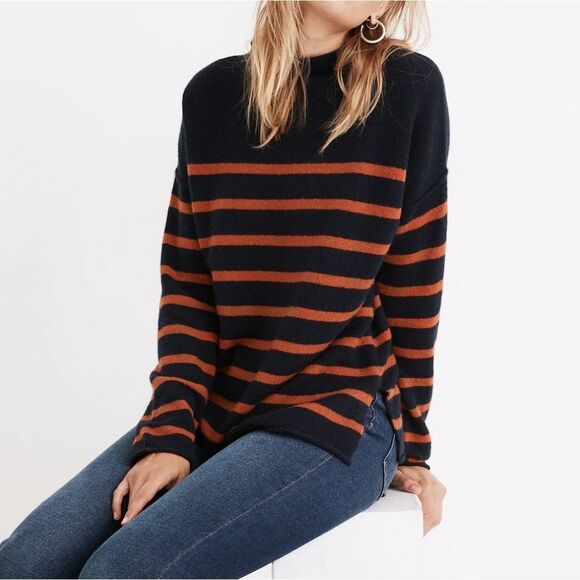 MADEWELL Whitworth striped mock neck alpaca merino wool blend sweater - Picture 3 of 13